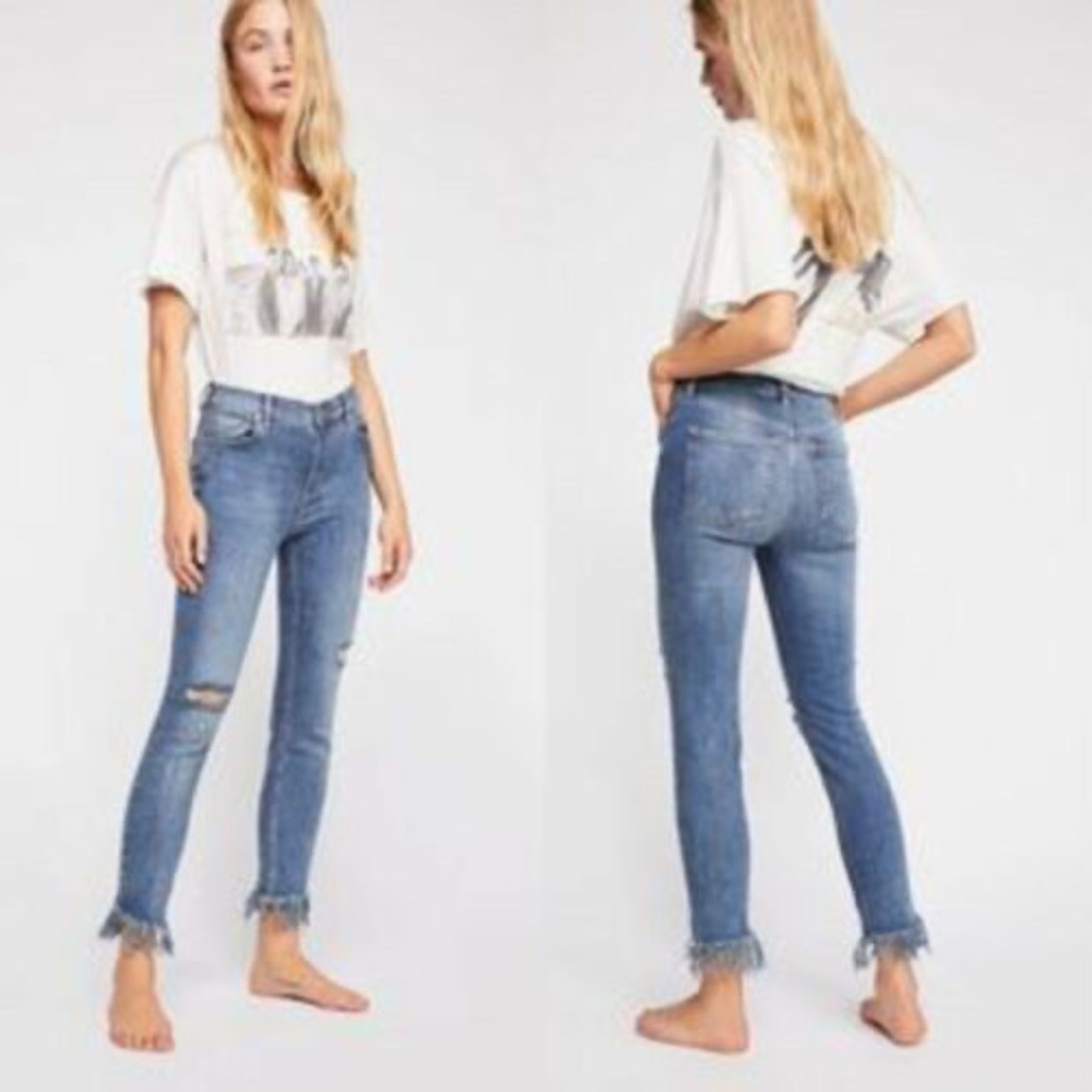 Free People We The Free Great Heights Frayed Fringe Skinny Jeans Size 29